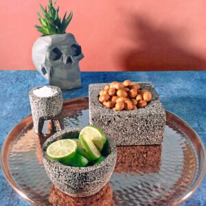 set 3 molcajetes con charola de cobre