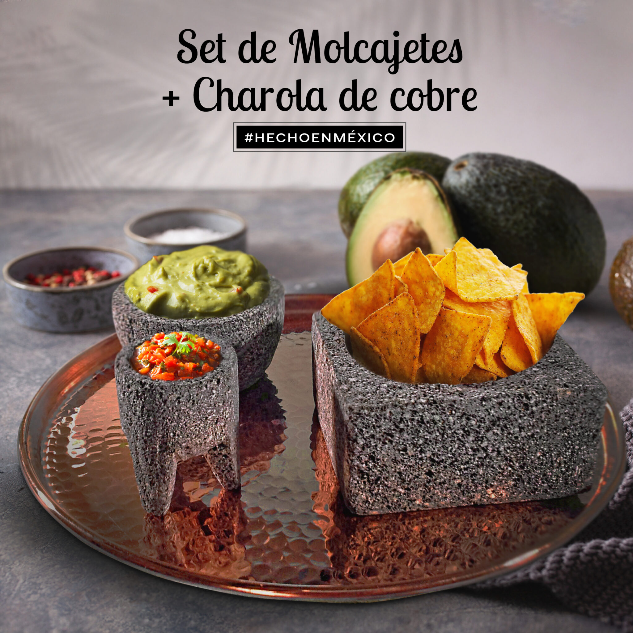 set molcajetes con charola de cobre la cosita chula